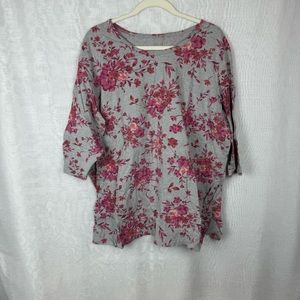 NWOT Woman Within 1X 22/24 Blouse Floral Top Gray Pink